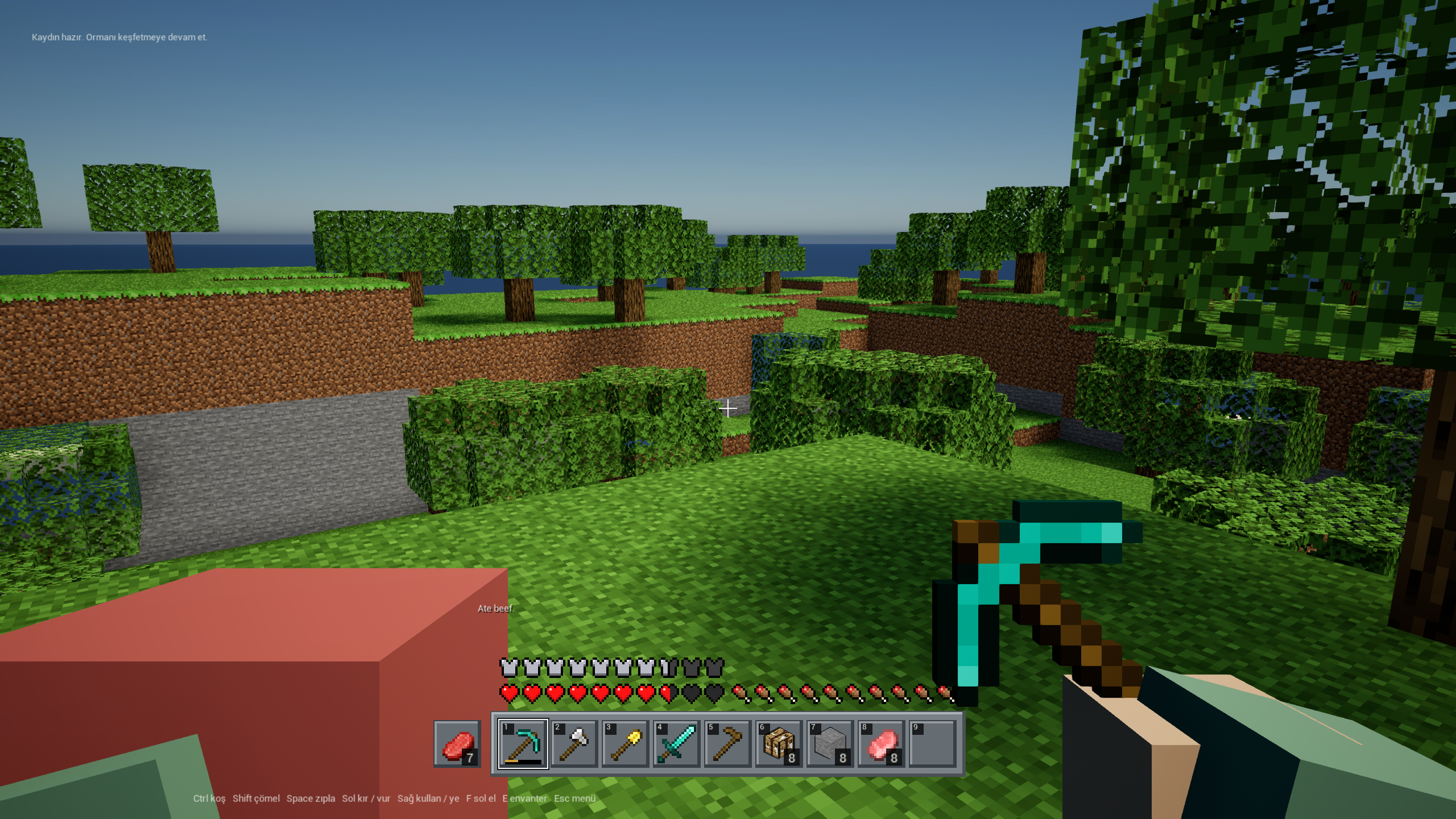 ForestBlocks hayatta kalma ve yiyecek ekranı